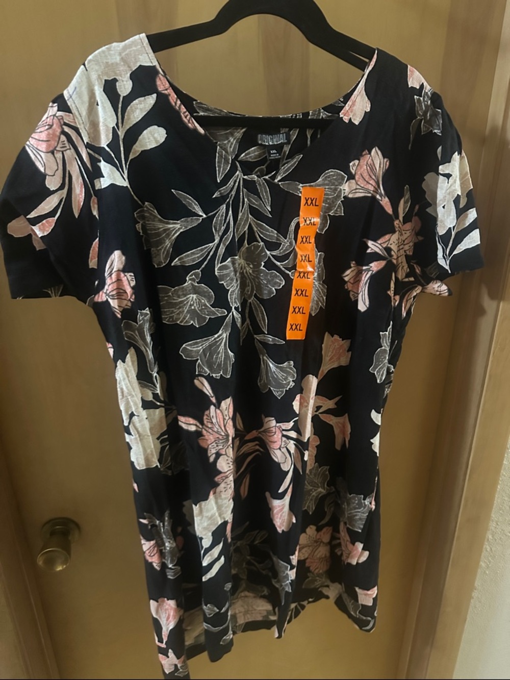 Nicole Miller Black Floral Midi Dress with Pink and Cream Accents